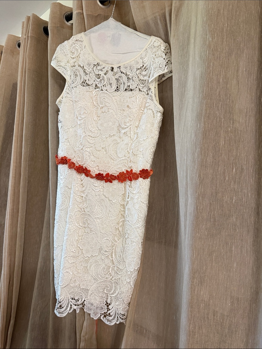 Adrianna Papell White Lace Sheath Dress